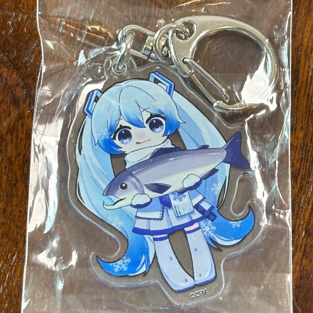 Snow Miku Acrylic Keychain Hatsune Miku Winter Chibi Holding Fish Blue White